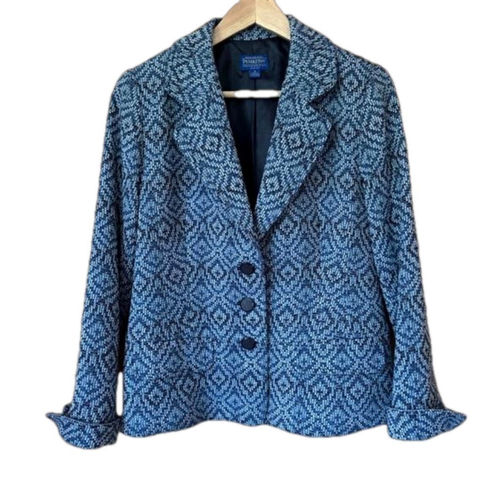 Vintage virgin wool textured mosaic pattern Pendleton blazer size 8